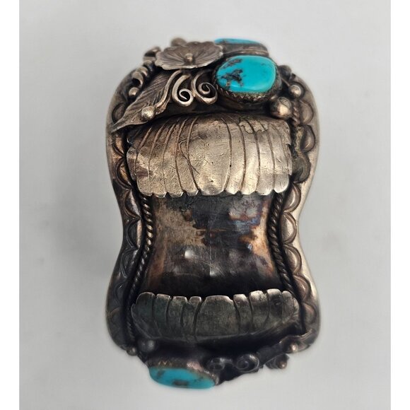 Fred James Vintage Navajo Sterling Silver Turquoise Watch Cuff 90 grms No Watch - Picture 11 of 15